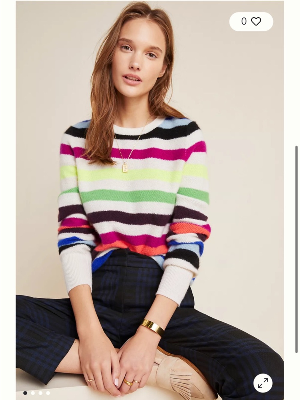 White + Warren 100% Cashmere Rainbow Stripe Sweater Size Medium
